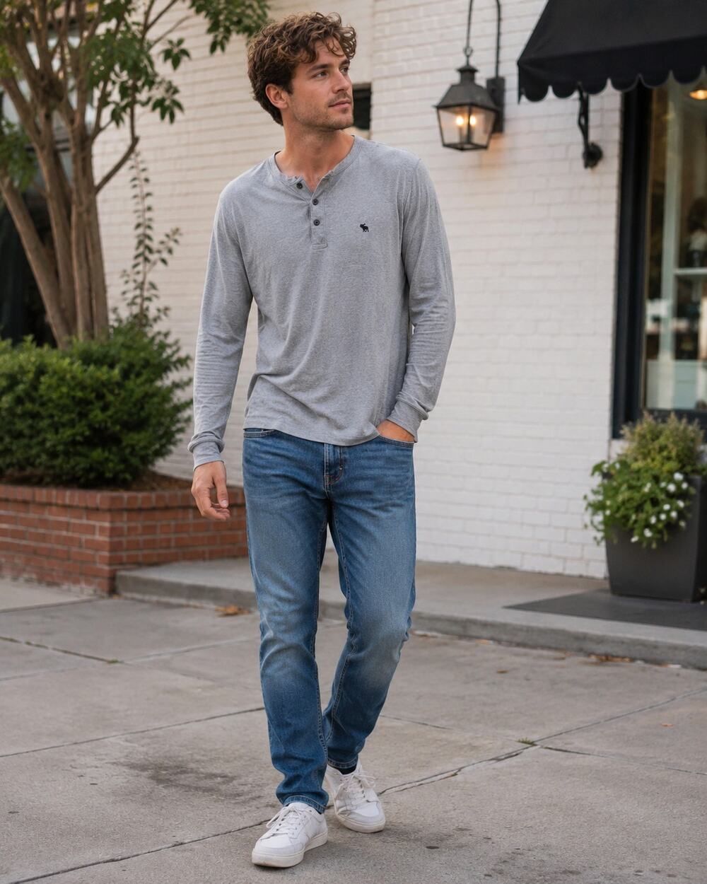 Abercrombie & Fitch Soft A&F Tee Men’s XXL Gray Long Sleeve Henley Moose Logo